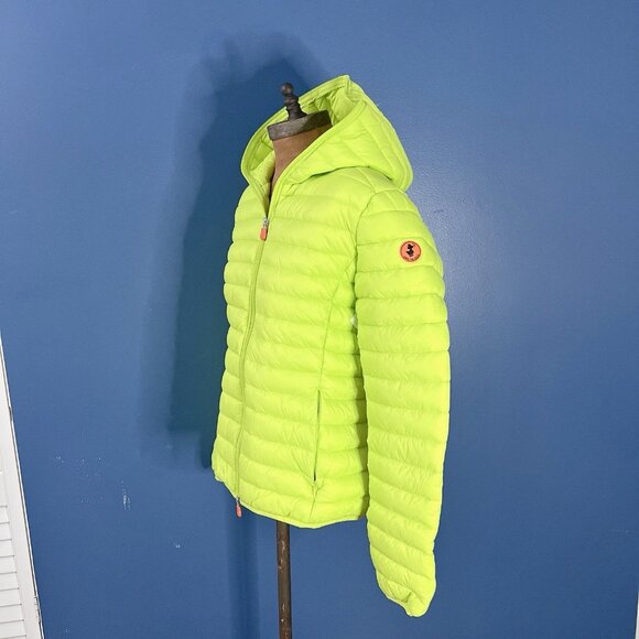 Save The Duck Lightweight Fluo Yellow Kyla Hooded Puffer Jacket Womens Medium - Picture 5 of 9